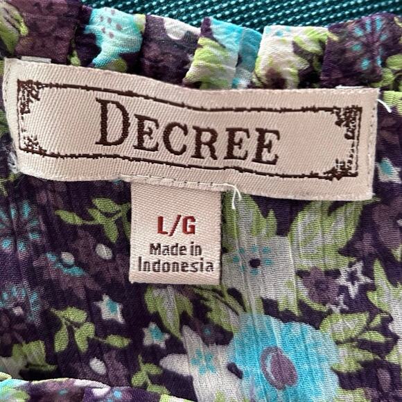 Decree Sheer Floral Boho Peasant Blouse Purple Blue Top Romantic Fairy Size L - Picture 5 of 7
